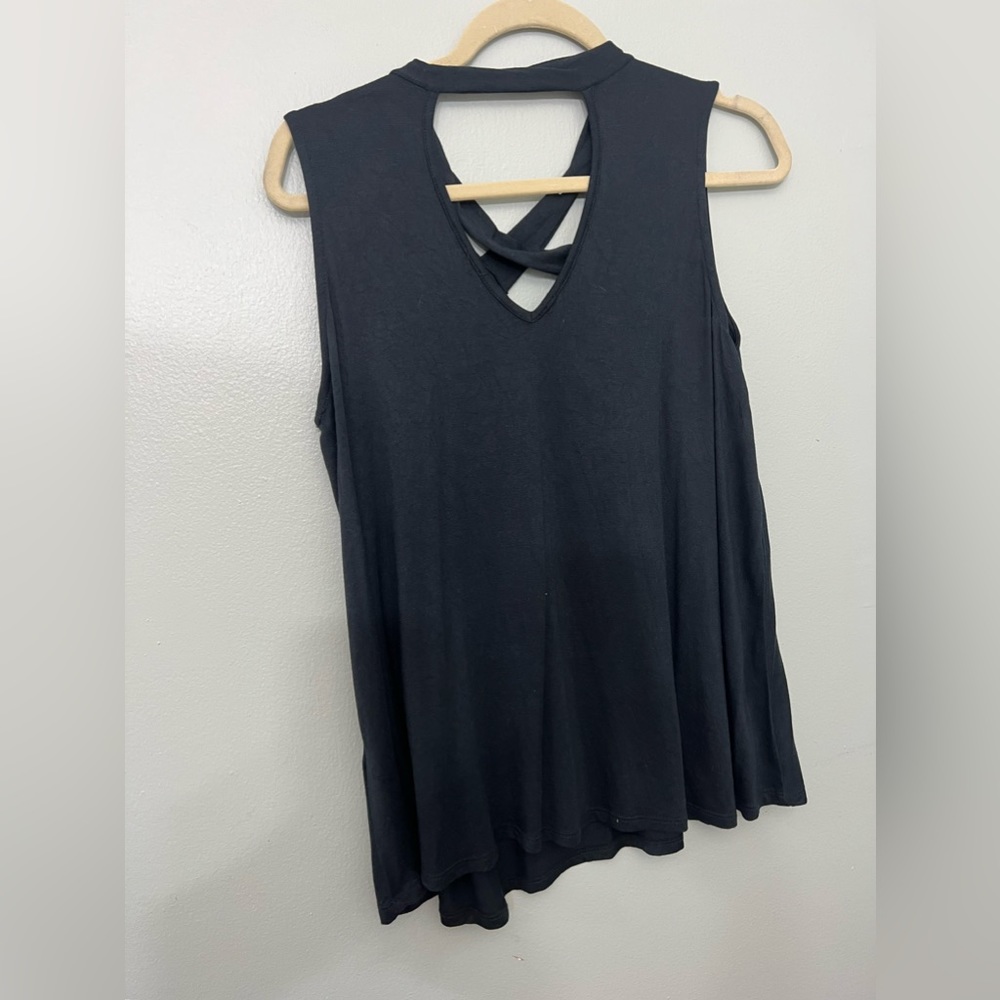 M black flowy blouse with crisscross back detail